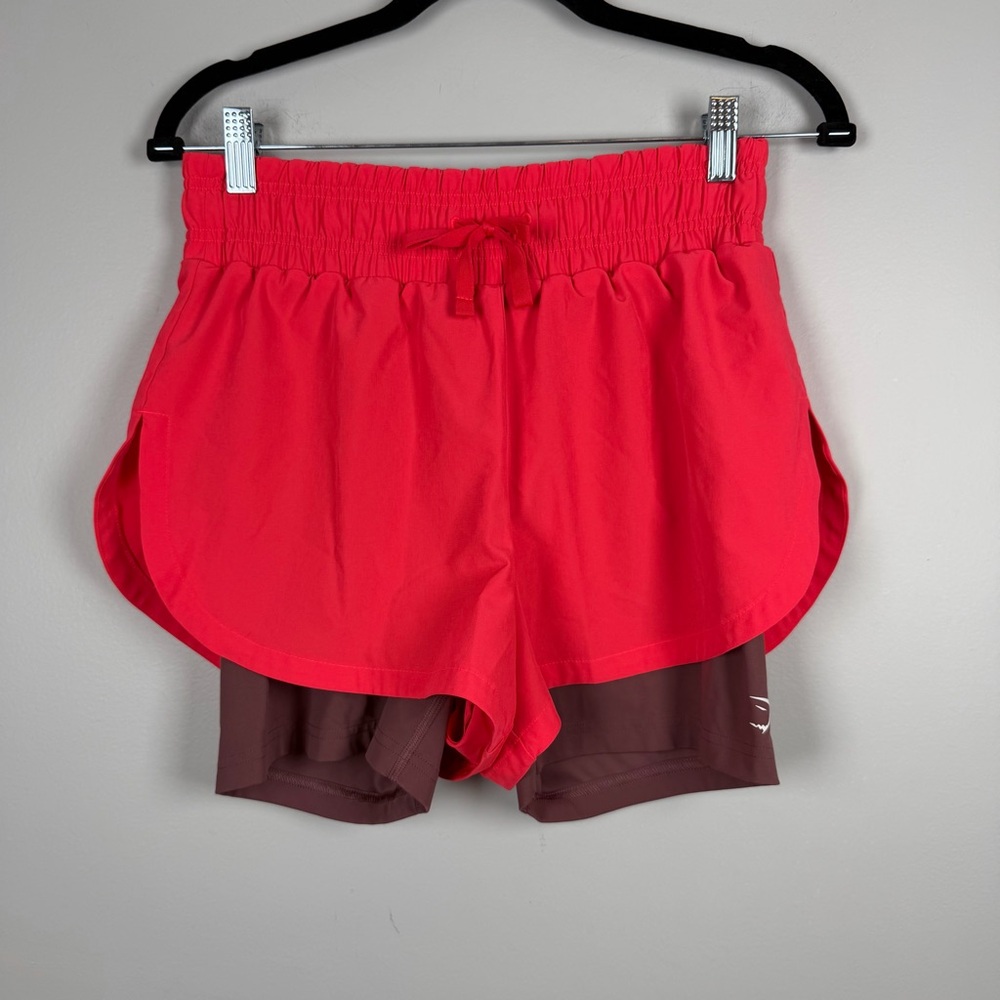 Gymshark RUNNING 2 IN 1 SHORTS Fluo Bold Pink Magenta Brown Small B4A8Z